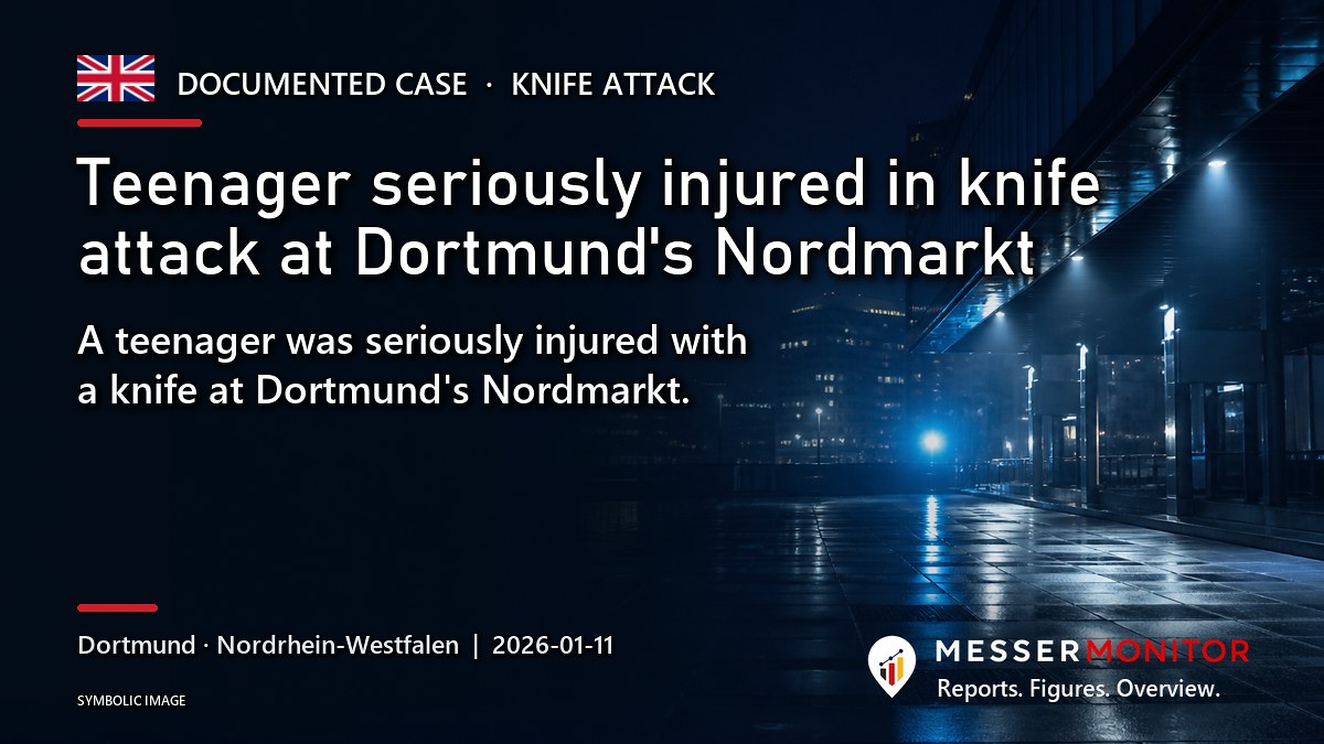 Title image: Teenager seriously injured in knife attack at Dortmund's Nordmarkt. A teenager was seriously injured with a knife at Dortmund's Nordmarkt..