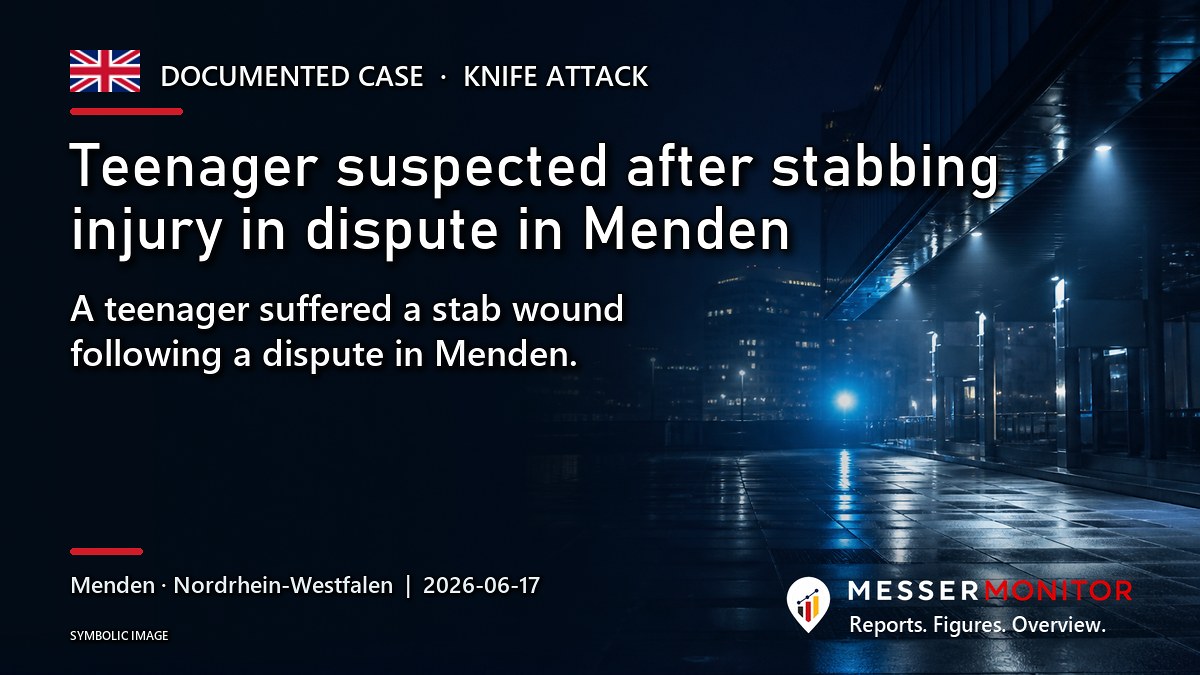 Title image: Teenager suspected after stabbing injury in dispute in Menden. A teenager suffered a stab wound following a dispute in Menden..