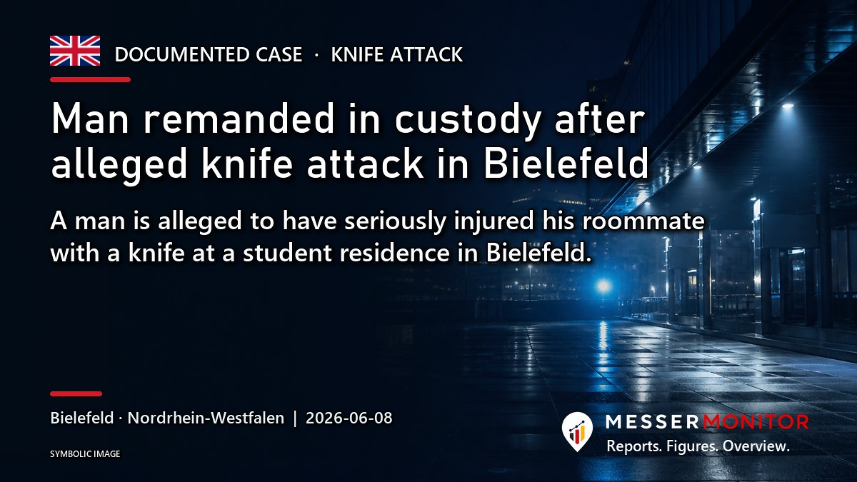 Title image: Man remanded in custody after alleged knife attack in Bielefeld. A man is alleged to have seriously injured his roommate with a knife at a student residence in Bielefeld..