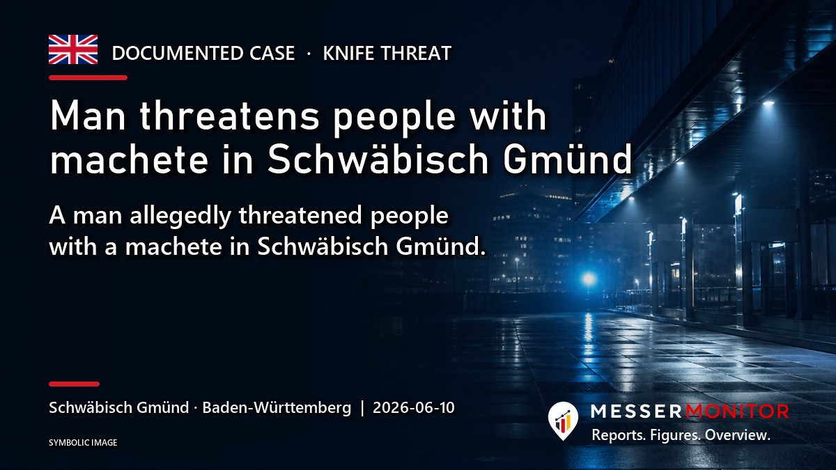 Title image: Man threatens people with machete in Schwäbisch Gmünd. A man allegedly threatened people with a machete in Schwäbisch Gmünd..