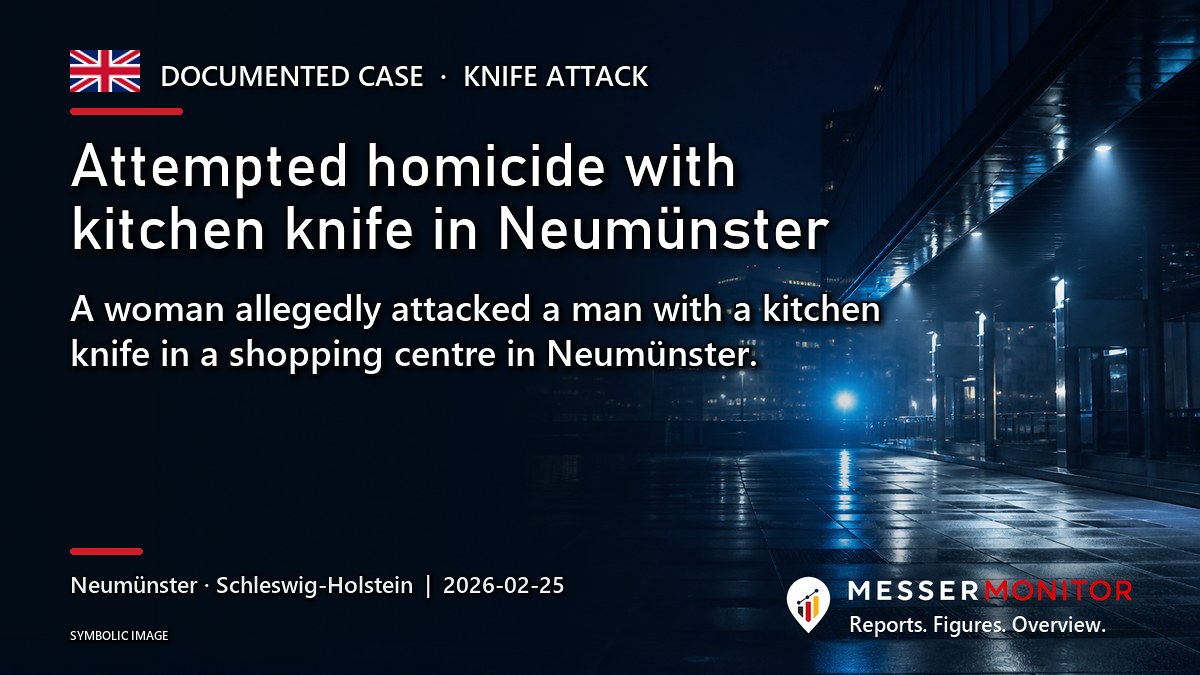 Title image: Attempted homicide with kitchen knife in Neumünster. A woman allegedly attacked a man with a kitchen knife in a shopping centre in Neumünster..