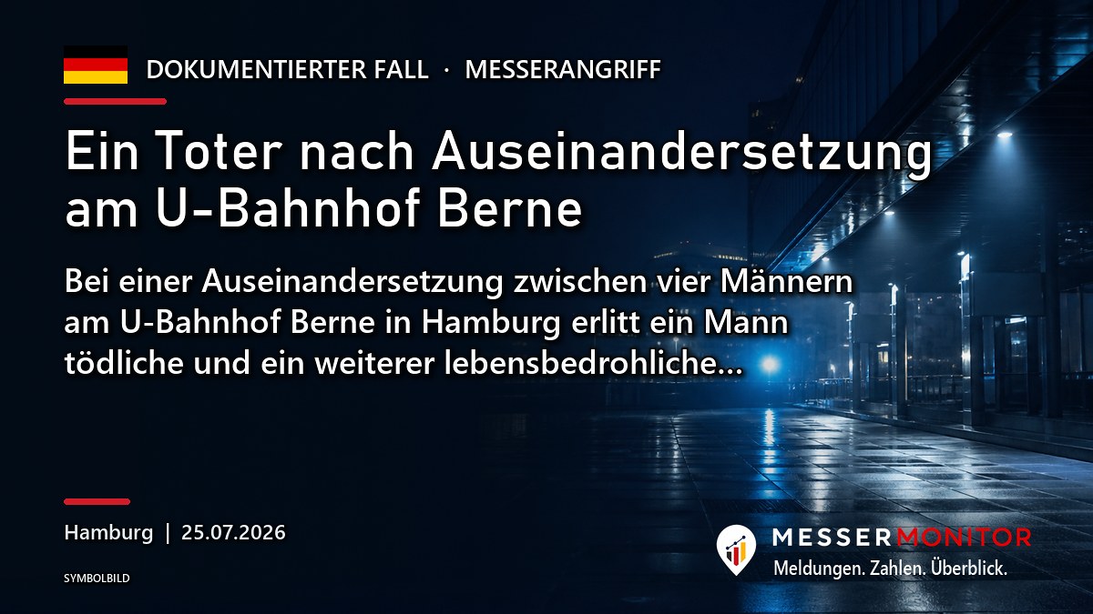 Titelgrafik: Ein Toter nach Auseinandersetzung am U-Bahnhof Berne. Bei einer Auseinandersetzung zwischen vier Männern am U-Bahnhof Berne in Hamburg erlitt ein Mann tödliche und ein weiterer lebensbedrohliche….