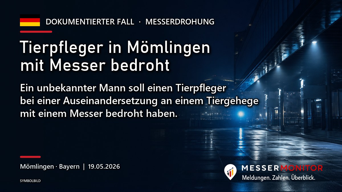 Titelgrafik: Tierpfleger in Mömlingen mit Messer bedroht. Ein unbekannter Mann soll einen Tierpfleger bei einer Auseinandersetzung an einem Tiergehege mit einem Messer bedroht haben..