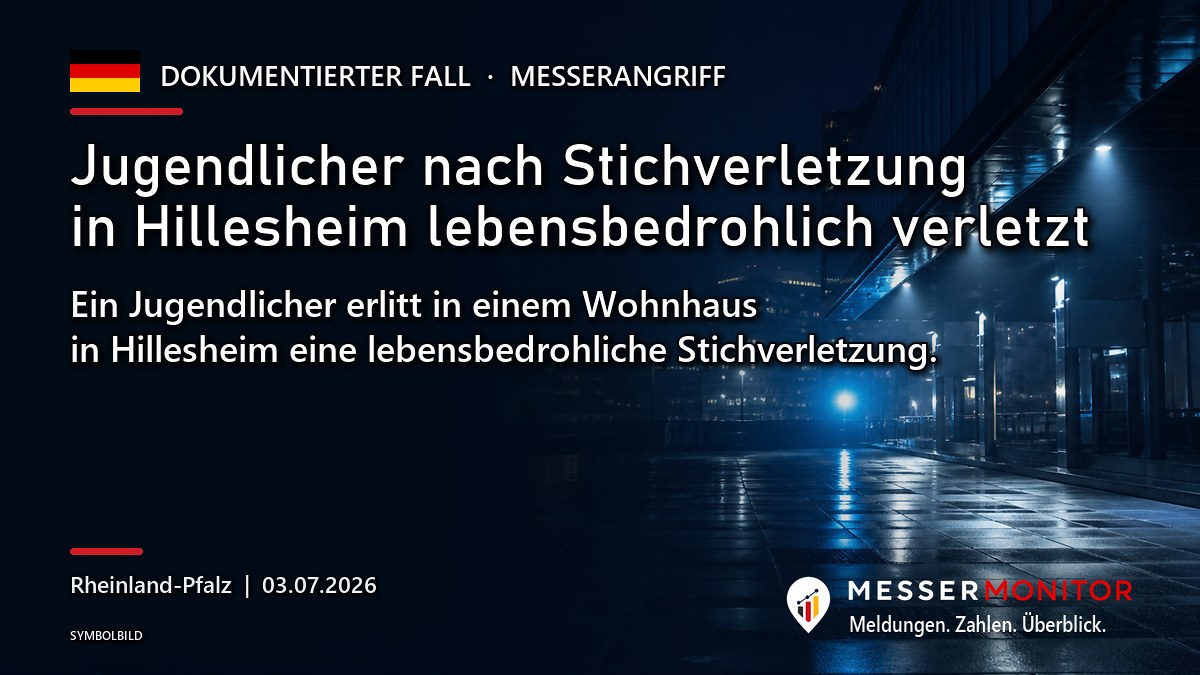 Titelgrafik: Jugendlicher nach Stichverletzung in Hillesheim lebensbedrohlich verletzt. Ein Jugendlicher erlitt in einem Wohnhaus in Hillesheim eine lebensbedrohliche Stichverletzung..
