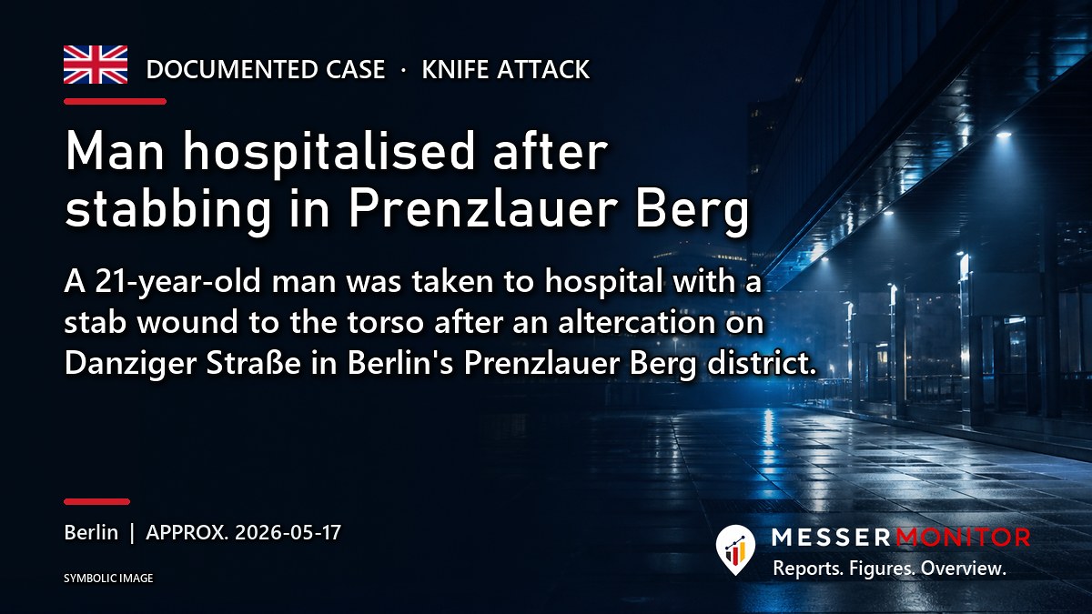 Title image: Man hospitalised after stabbing in Prenzlauer Berg. A 21-year-old man was taken to hospital with a stab wound to the torso after an altercation on Danziger Straße in Berlin's Prenzlauer Berg district..