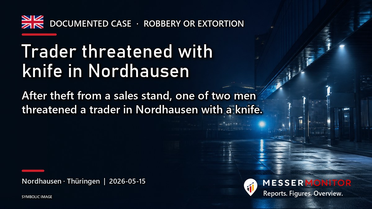 Title image: Trader threatened with knife in Nordhausen. After theft from a sales stand, one of two men threatened a trader in Nordhausen with a knife..