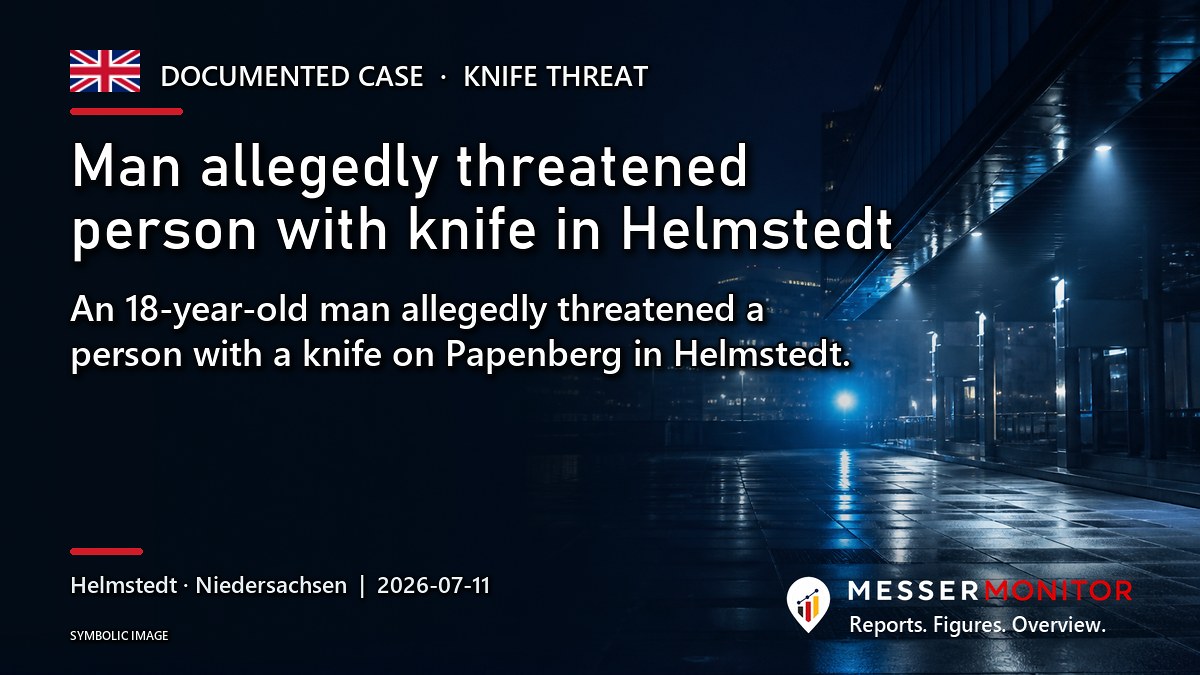 Title image: Man allegedly threatened person with knife in Helmstedt. An 18-year-old man allegedly threatened a person with a knife on Papenberg in Helmstedt..