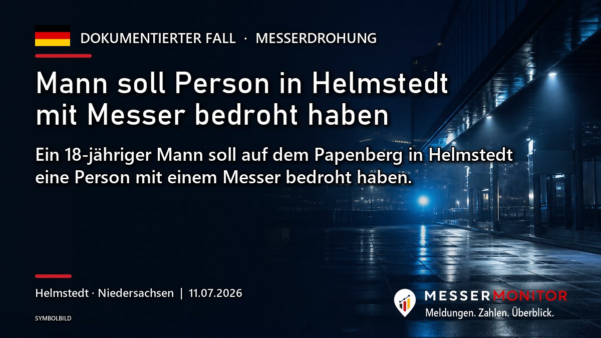 Titelgrafik: Mann soll Person in Helmstedt mit Messer bedroht haben. Ein 18-jähriger Mann soll auf dem Papenberg in Helmstedt eine Person mit einem Messer bedroht haben..