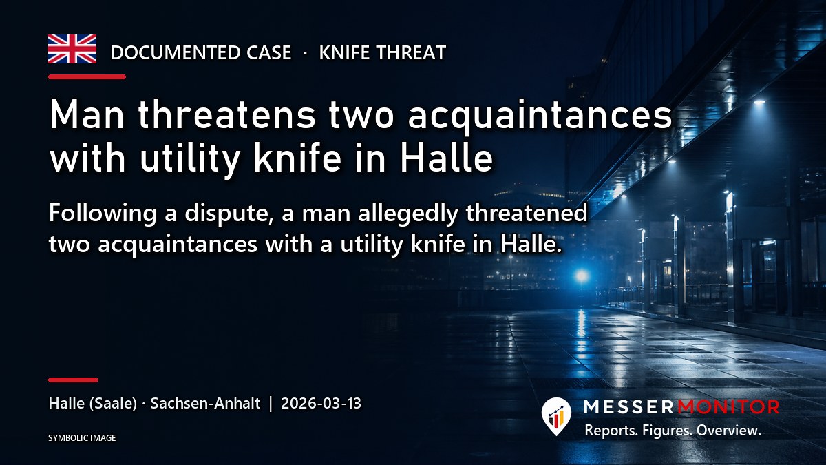 Title image: Man threatens two acquaintances with utility knife in Halle. Following a dispute, a man allegedly threatened two acquaintances with a utility knife in Halle..
