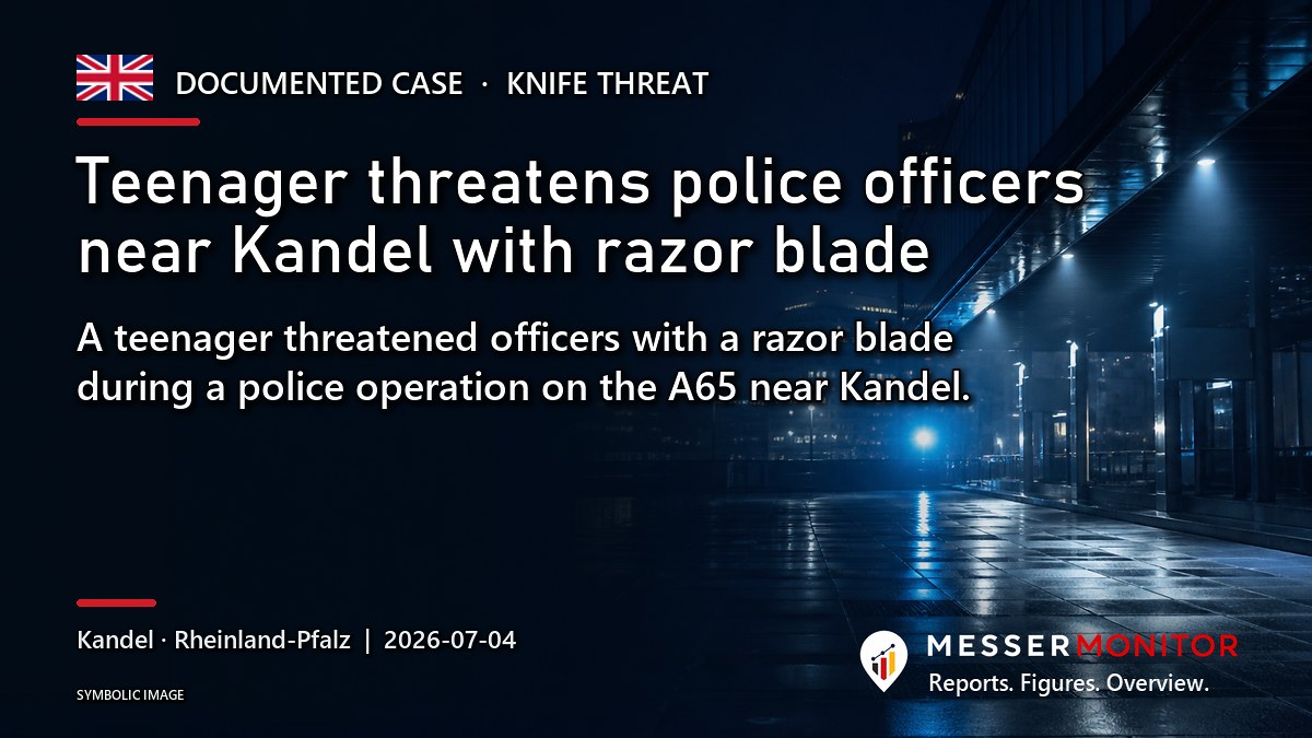 Title image: Teenager threatens police officers near Kandel with razor blade. A teenager threatened officers with a razor blade during a police operation on the A65 near Kandel..