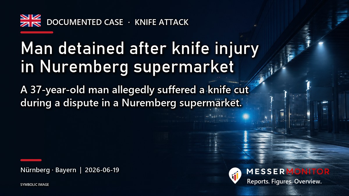 Title image: Man detained after knife injury in Nuremberg supermarket. A 37-year-old man allegedly suffered a knife cut during a dispute in a Nuremberg supermarket..