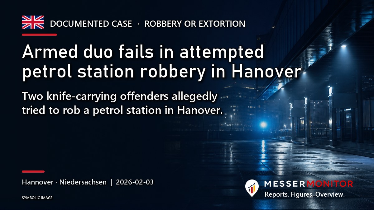 Title image: Armed duo fails in attempted petrol station robbery in Hanover. Two knife-carrying offenders allegedly tried to rob a petrol station in Hanover..
