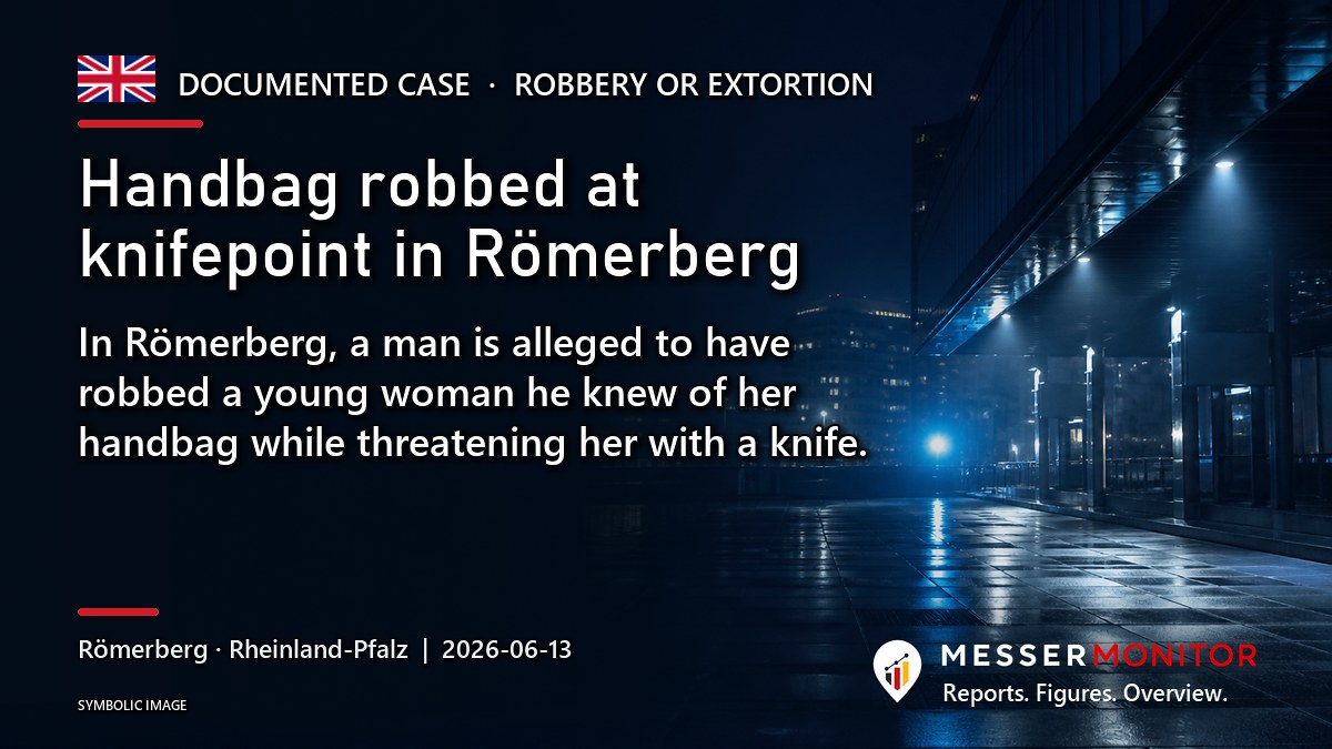 Title image: Handbag robbed at knifepoint in Römerberg. In Römerberg, a man is alleged to have robbed a young woman he knew of her handbag while threatening her with a knife..