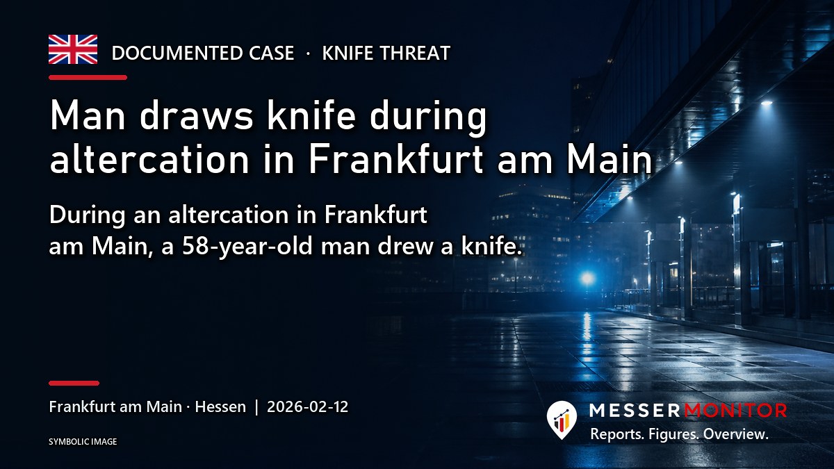 Title image: Man draws knife during altercation in Frankfurt am Main. During an altercation in Frankfurt am Main, a 58-year-old man drew a knife..