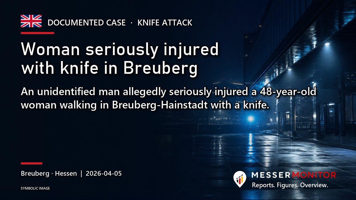 Title image: Woman seriously injured with knife in Breuberg. An unidentified man allegedly seriously injured a 48-year-old woman walking in Breuberg-Hainstadt with a knife..