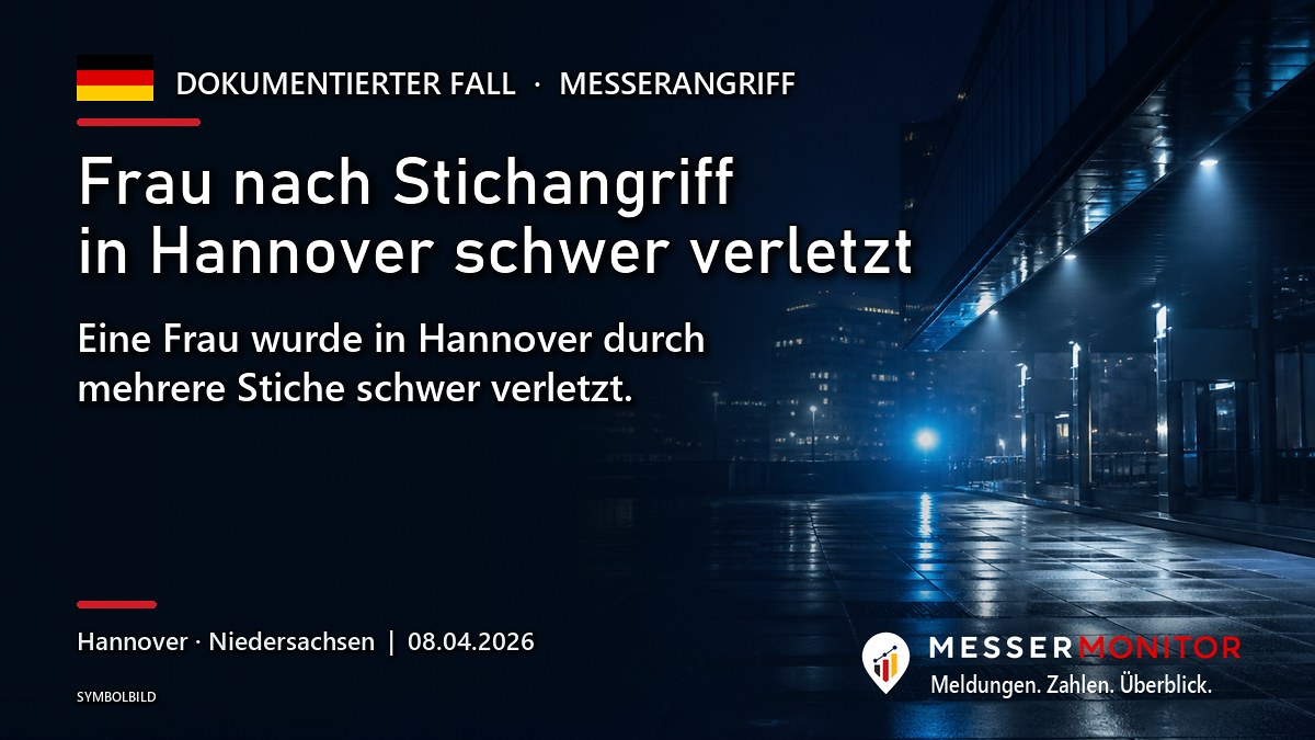 Titelgrafik: Frau nach Stichangriff in Hannover schwer verletzt. Eine Frau wurde in Hannover durch mehrere Stiche schwer verletzt..