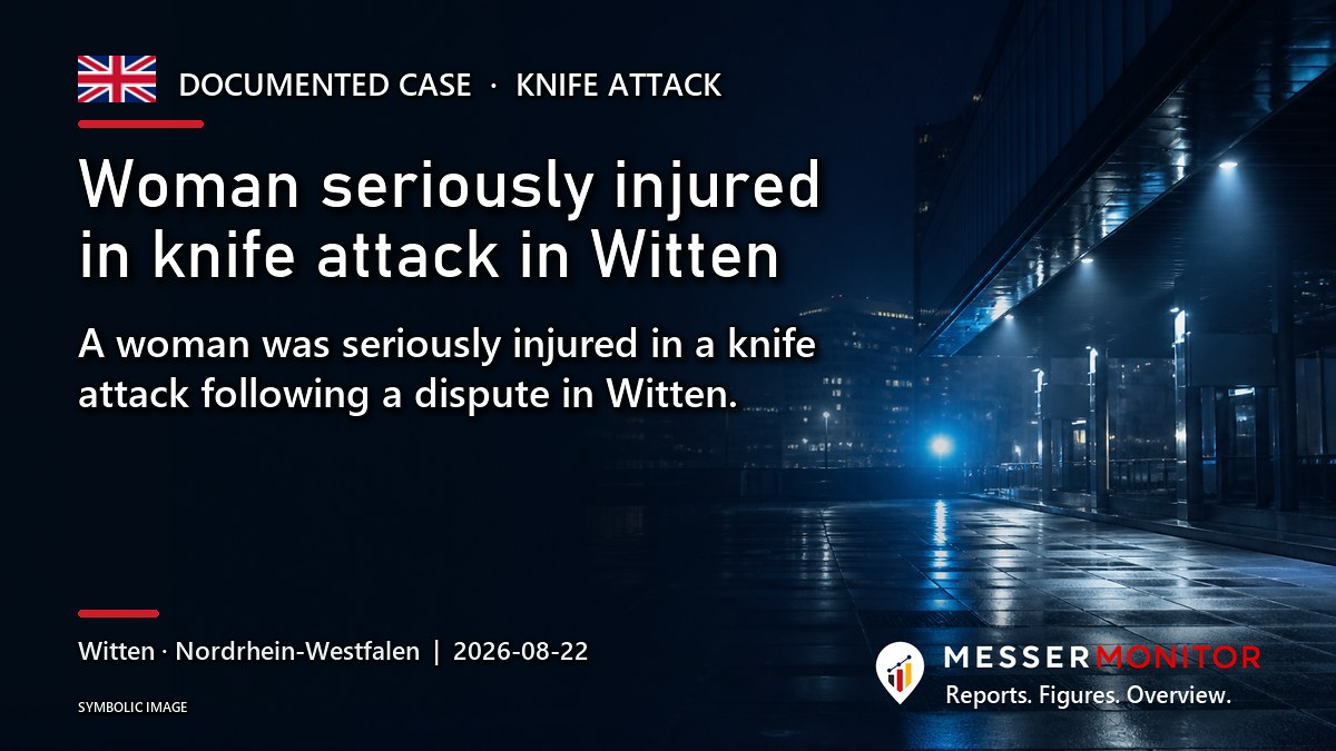 Title image: Woman seriously injured in knife attack in Witten. A woman was seriously injured in a knife attack following a dispute in Witten..