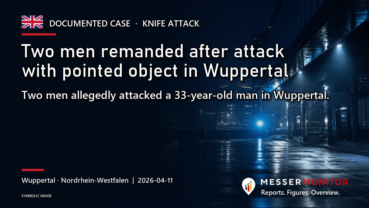 Title image: Two men remanded after attack with pointed object in Wuppertal. Two men allegedly attacked a 33-year-old man in Wuppertal..