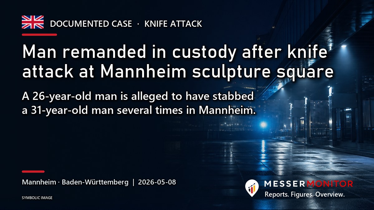 Title image: Man remanded in custody after knife attack at Mannheim sculpture square. A 26-year-old man is alleged to have stabbed a 31-year-old man several times in Mannheim..