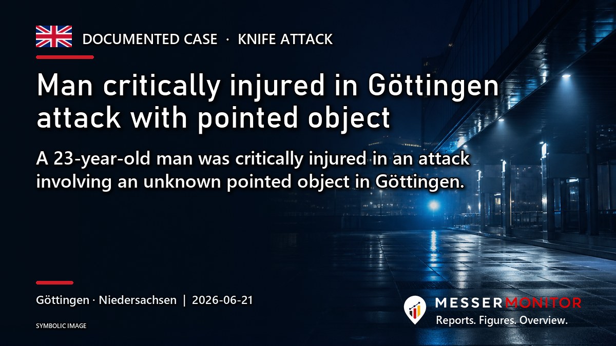 Title image: Man critically injured in Göttingen attack with pointed object. A 23-year-old man was critically injured in an attack involving an unknown pointed object in Göttingen..