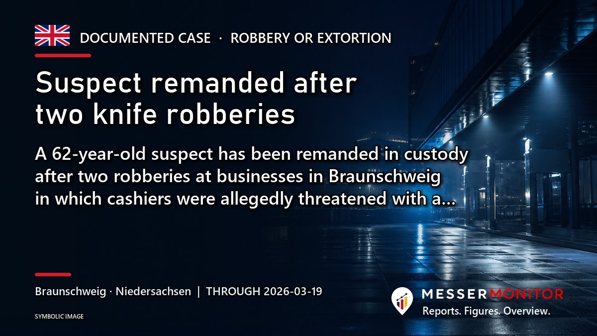 Title image: Suspect remanded after two knife robberies. A 62-year-old suspect has been remanded in custody after two robberies at businesses in Braunschweig in which cashiers were allegedly threatened with a….