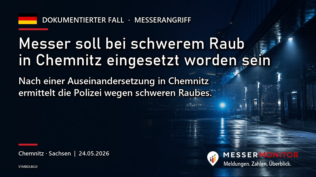 Titelgrafik: Messer soll bei schwerem Raub in Chemnitz eingesetzt worden sein. Nach einer Auseinandersetzung in Chemnitz ermittelt die Polizei wegen schweren Raubes..