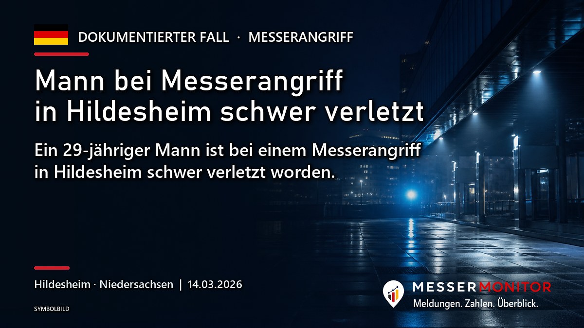 Titelgrafik: Mann bei Messerangriff in Hildesheim schwer verletzt. Ein 29-jähriger Mann ist bei einem Messerangriff in Hildesheim schwer verletzt worden..