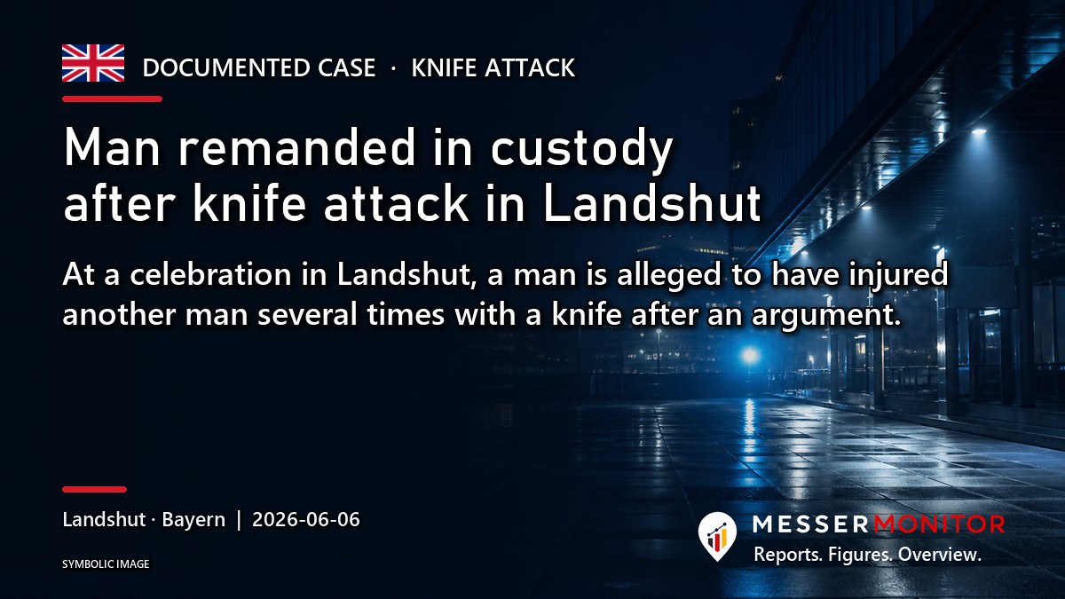 Title image: Man remanded in custody after knife attack in Landshut. At a celebration in Landshut, a man is alleged to have injured another man several times with a knife after an argument..