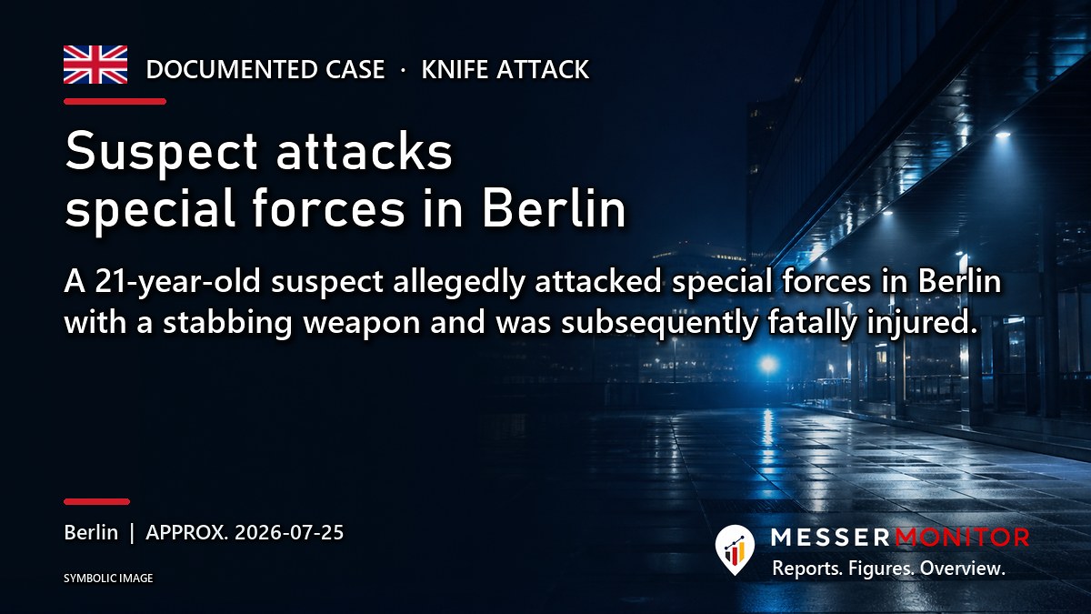 Title image: Suspect attacks special forces in Berlin. A 21-year-old suspect allegedly attacked special forces in Berlin with a stabbing weapon and was subsequently fatally injured..