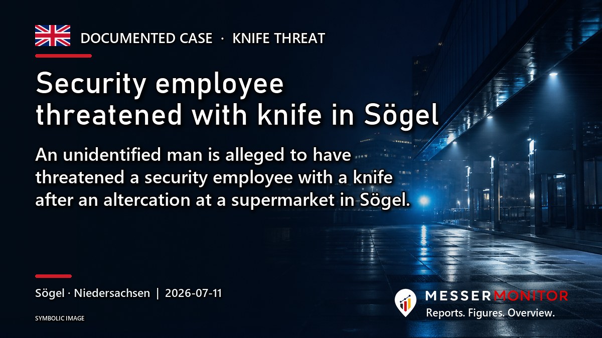 Title image: Security employee threatened with knife in Sögel. An unidentified man is alleged to have threatened a security employee with a knife after an altercation at a supermarket in Sögel..