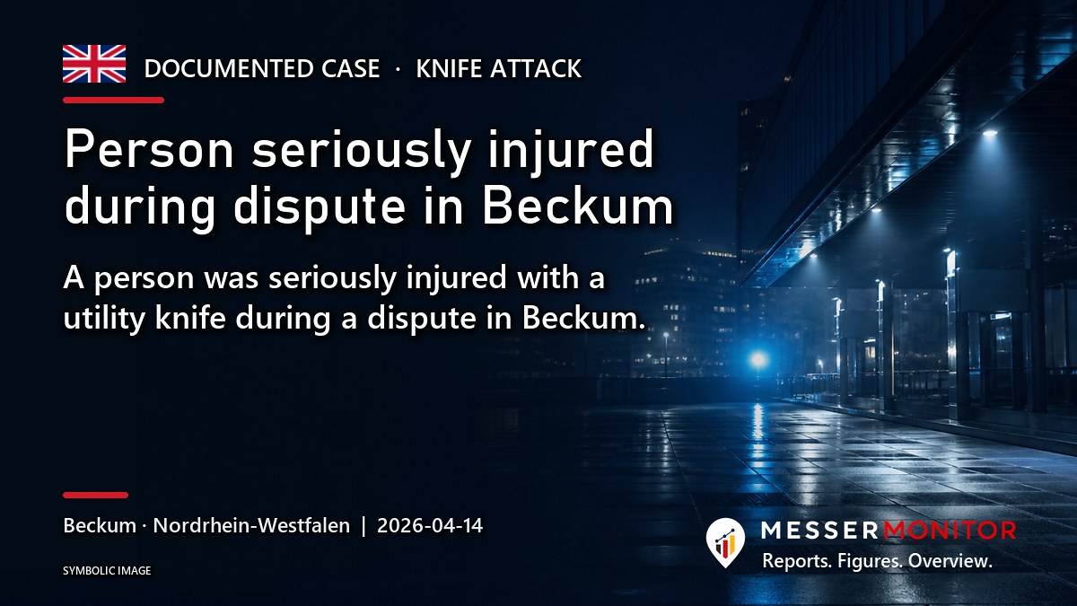Title image: Person seriously injured during dispute in Beckum. A person was seriously injured with a utility knife during a dispute in Beckum..