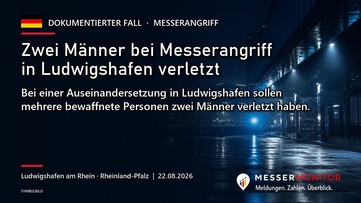 Titelgrafik: Zwei Männer bei Messerangriff in Ludwigshafen verletzt. Bei einer Auseinandersetzung in Ludwigshafen sollen mehrere bewaffnete Personen zwei Männer verletzt haben..