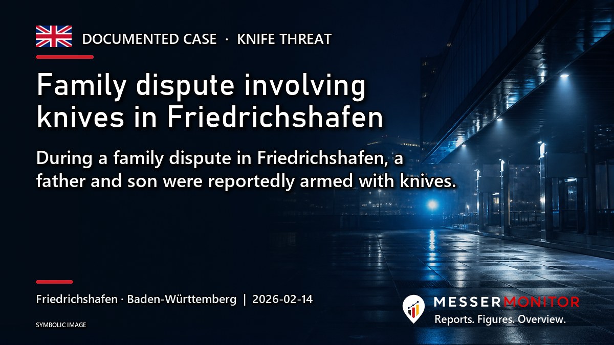 Title image: Family dispute involving knives in Friedrichshafen. During a family dispute in Friedrichshafen, a father and son were reportedly armed with knives..