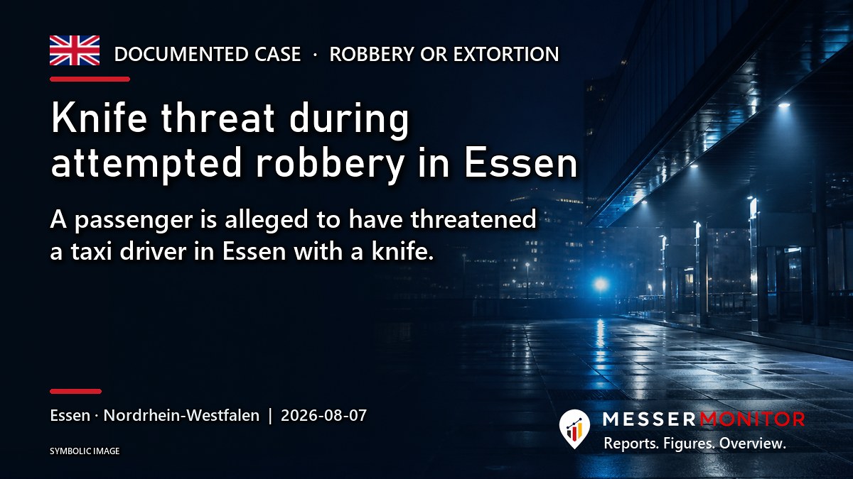 Title image: Knife threat during attempted robbery in Essen. A passenger is alleged to have threatened a taxi driver in Essen with a knife..