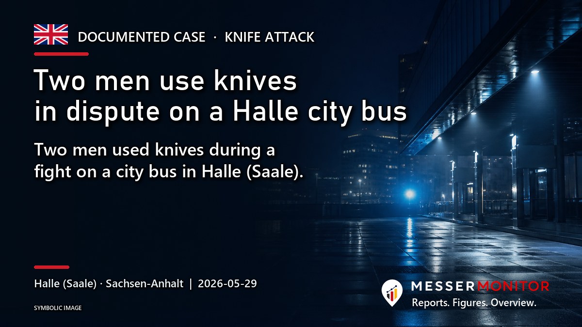 Title image: Two men use knives in dispute on a Halle city bus. Two men used knives during a fight on a city bus in Halle (Saale)..