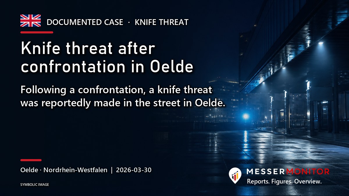 Title image: Knife threat after confrontation in Oelde. Following a confrontation, a knife threat was reportedly made in the street in Oelde..