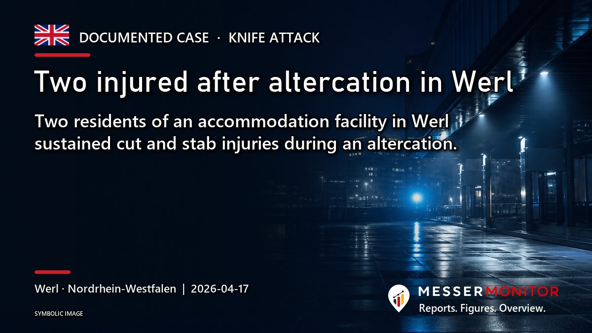 Title image: Two injured after altercation in Werl. Two residents of an accommodation facility in Werl sustained cut and stab injuries during an altercation..