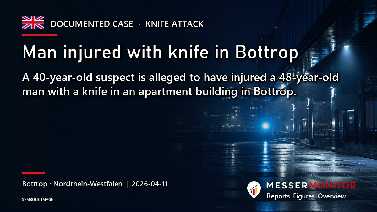 Title image: Man injured with knife in Bottrop. A 40-year-old suspect is alleged to have injured a 48-year-old man with a knife in an apartment building in Bottrop..