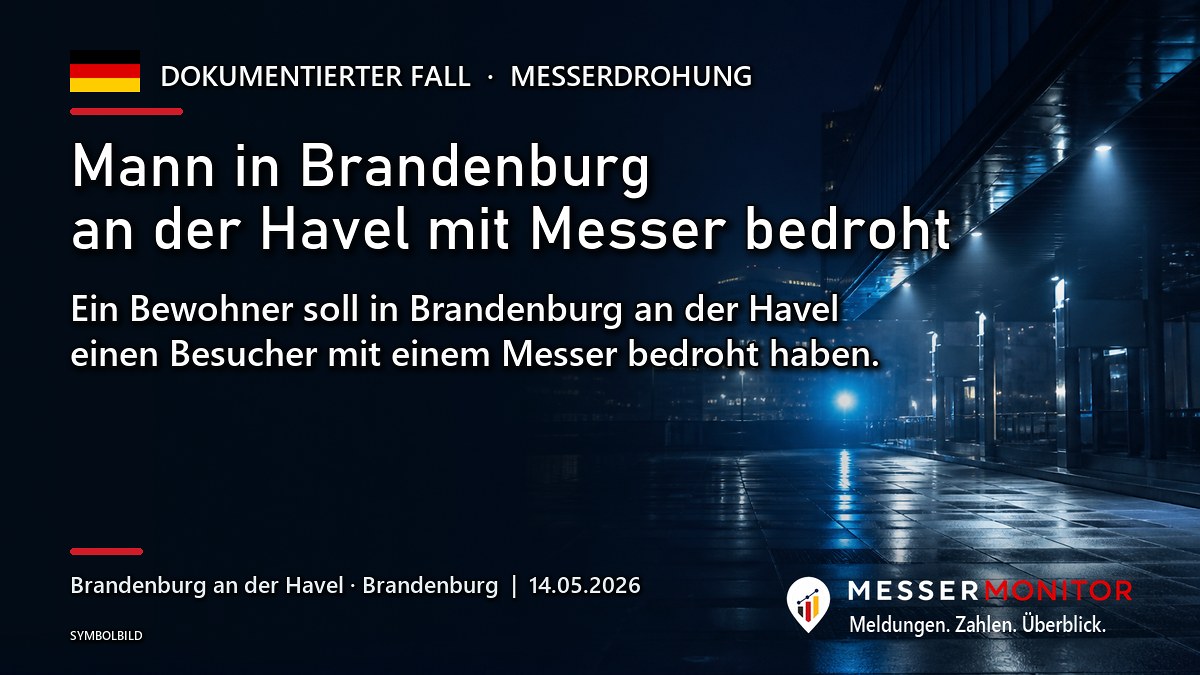 Titelgrafik: Mann in Brandenburg an der Havel mit Messer bedroht. Ein Bewohner soll in Brandenburg an der Havel einen Besucher mit einem Messer bedroht haben..
