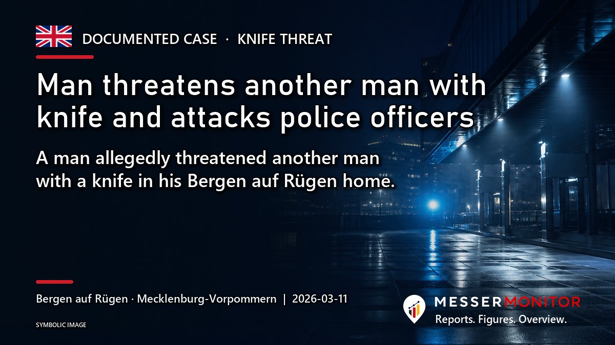 Title image: Man threatens another man with knife and attacks police officers. A man allegedly threatened another man with a knife in his Bergen auf Rügen home..