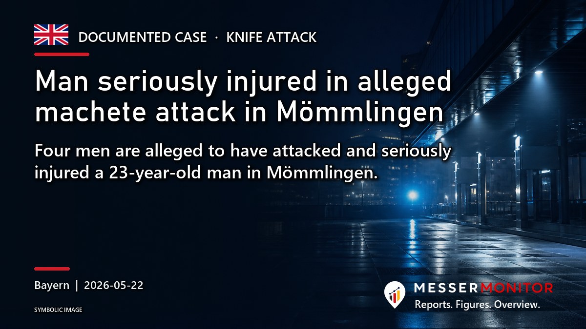 Title image: Man seriously injured in alleged machete attack in Mömmlingen. Four men are alleged to have attacked and seriously injured a 23-year-old man in Mömmlingen..