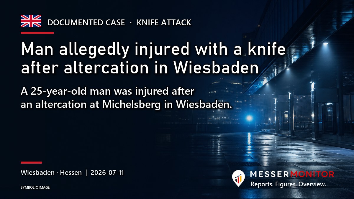 Title image: Man allegedly injured with a knife after altercation in Wiesbaden. A 25-year-old man was injured after an altercation at Michelsberg in Wiesbaden..
