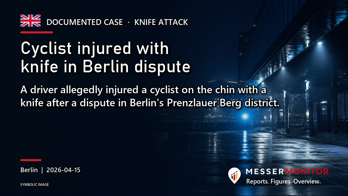 Title image: Cyclist injured with knife in Berlin dispute. A driver allegedly injured a cyclist on the chin with a knife after a dispute in Berlin's Prenzlauer Berg district..