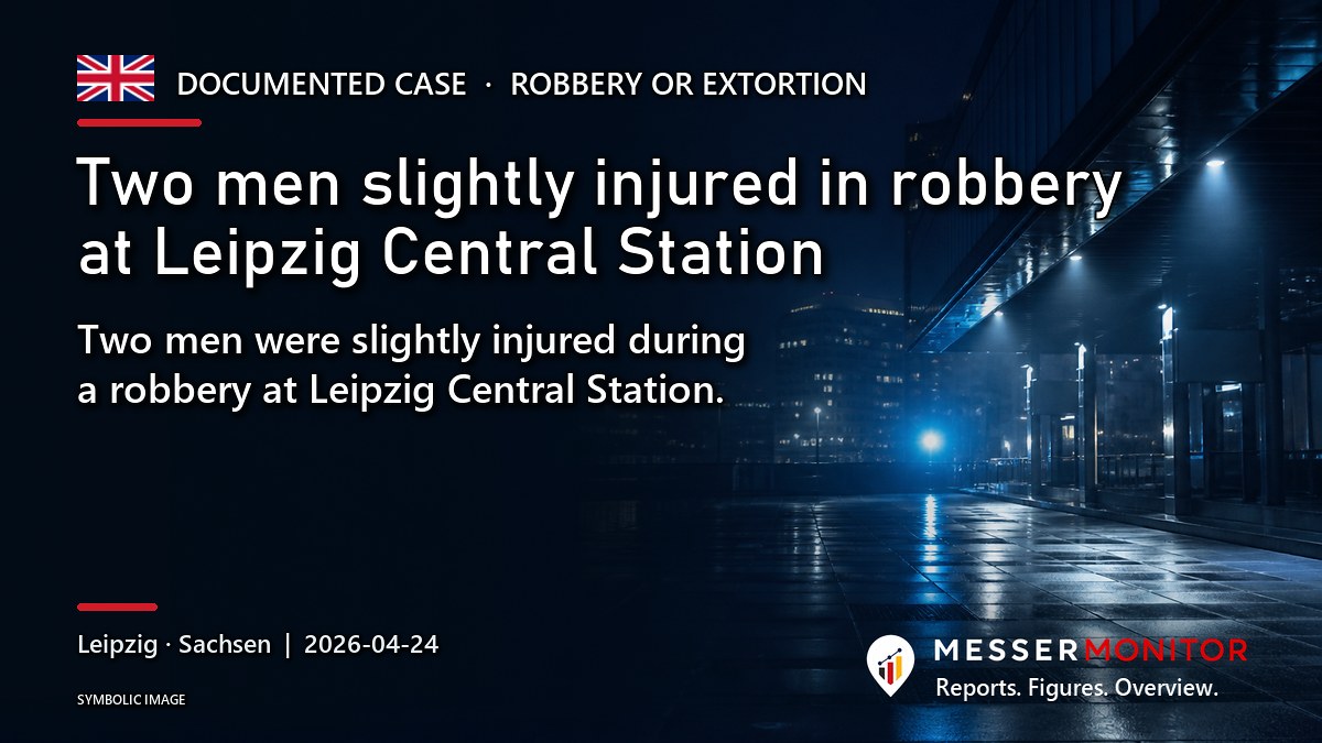 Title image: Two men slightly injured in robbery at Leipzig Central Station. Two men were slightly injured during a robbery at Leipzig Central Station..