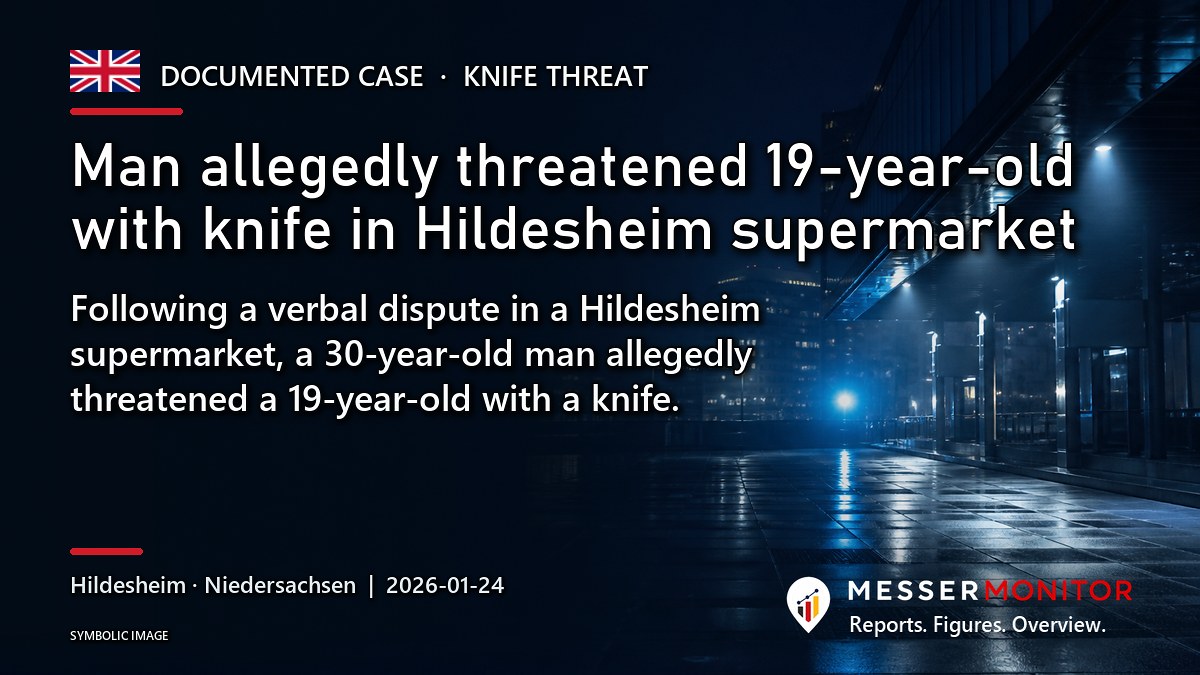 Title image: Man allegedly threatened 19-year-old with knife in Hildesheim supermarket. Following a verbal dispute in a Hildesheim supermarket, a 30-year-old man allegedly threatened a 19-year-old with a knife..