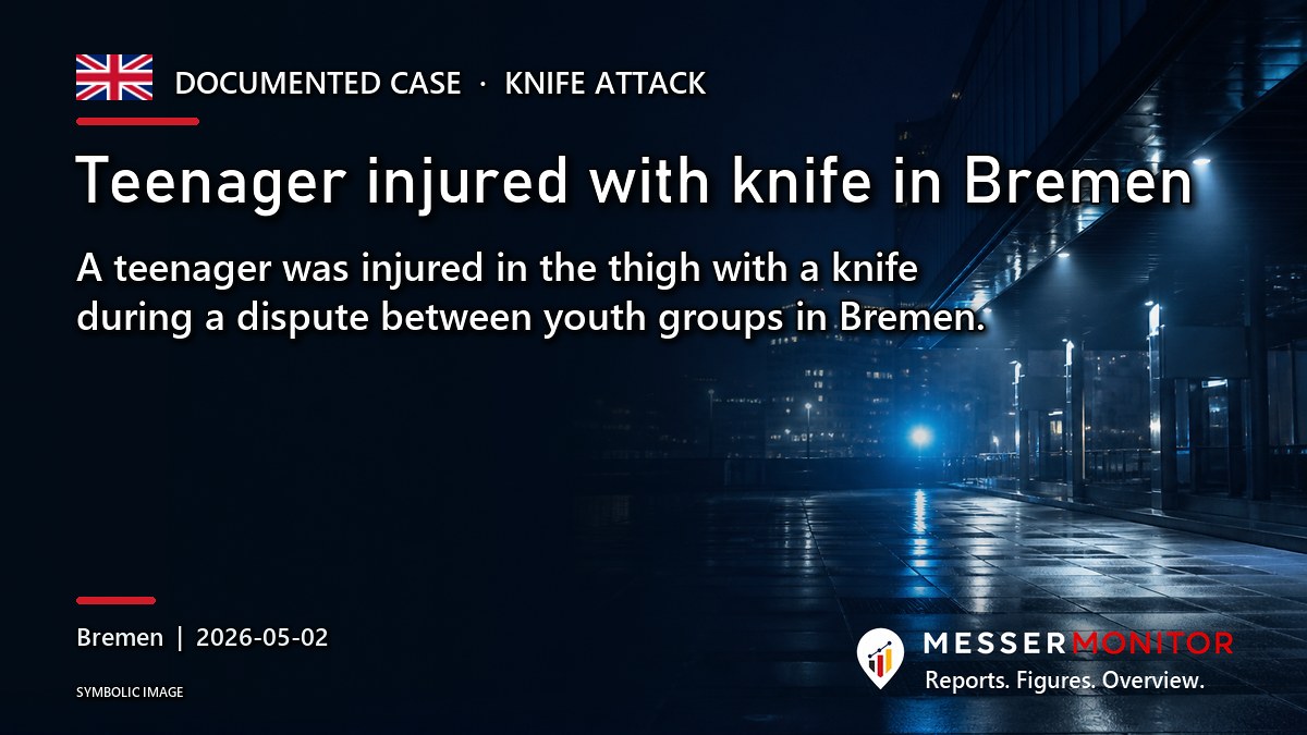 Title image: Teenager injured with knife in Bremen. A teenager was injured in the thigh with a knife during a dispute between youth groups in Bremen..