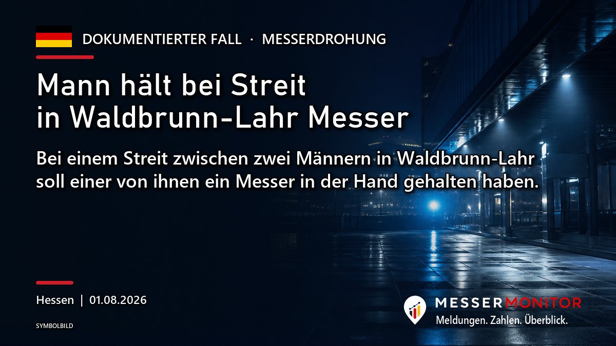 Titelgrafik: Mann hält bei Streit in Waldbrunn-Lahr Messer. Bei einem Streit zwischen zwei Männern in Waldbrunn-Lahr soll einer von ihnen ein Messer in der Hand gehalten haben..