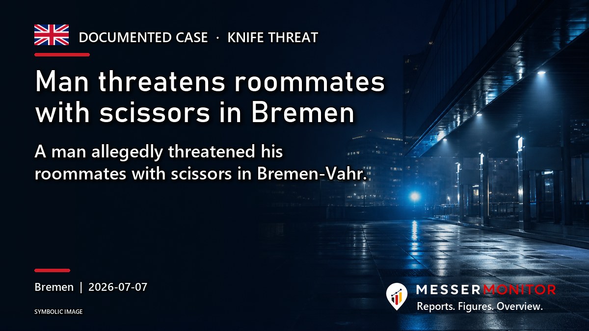 Title image: Man threatens roommates with scissors in Bremen. A man allegedly threatened his roommates with scissors in Bremen-Vahr..