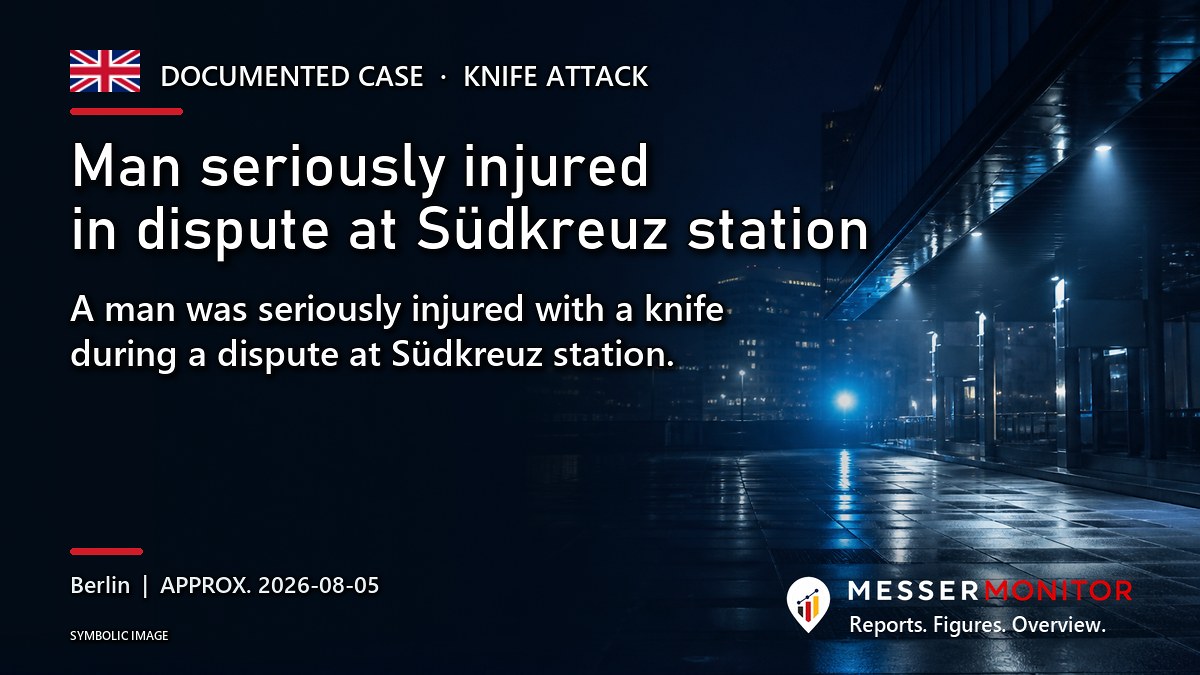 Title image: Man seriously injured in dispute at Südkreuz station. A man was seriously injured with a knife during a dispute at Südkreuz station..
