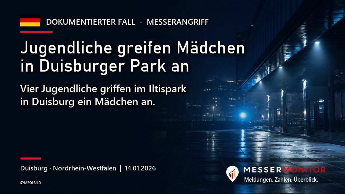 Titelgrafik: Jugendliche greifen Mädchen in Duisburger Park an. Vier Jugendliche griffen im Iltispark in Duisburg ein Mädchen an..
